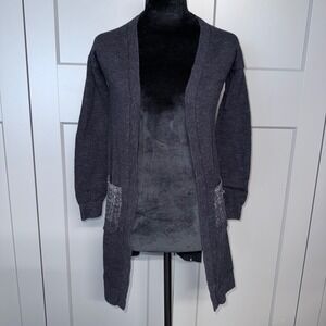 ivivva by Lululemon Girls Cardigan Sweater 8 Charcoal Sparkle Pocket Long Sleeve